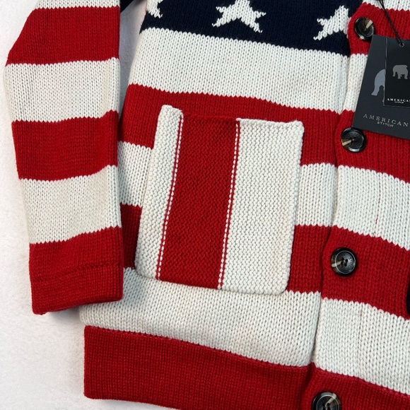 American Stitch Mens Cardigan Sweater Jacket American Flag Stars Shawl Collar S - Picture 4 of 16